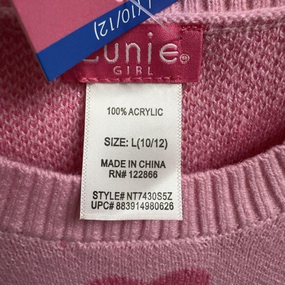 Zunie Girls Valentines Day Sweater Size Large (10/12) Pink Hearts - Picture 4 of 8